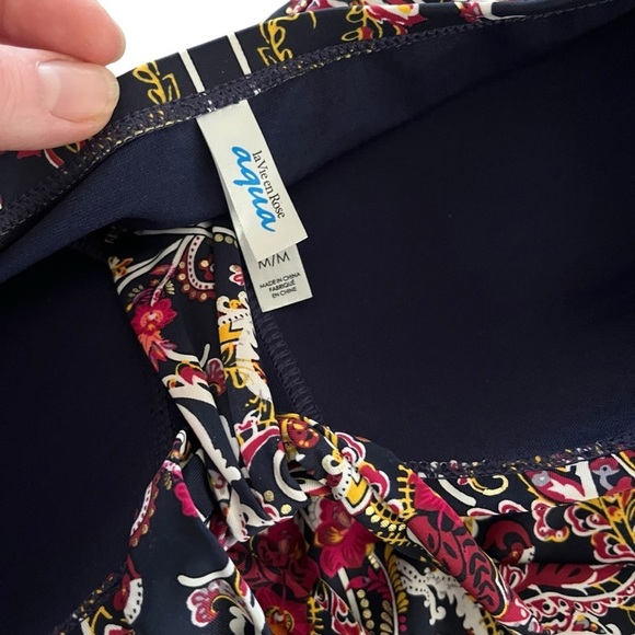 La Vie en Rose Aqua Paisley Swim Tankini top halter handkerchief hem boho medium - Picture 3 of 10